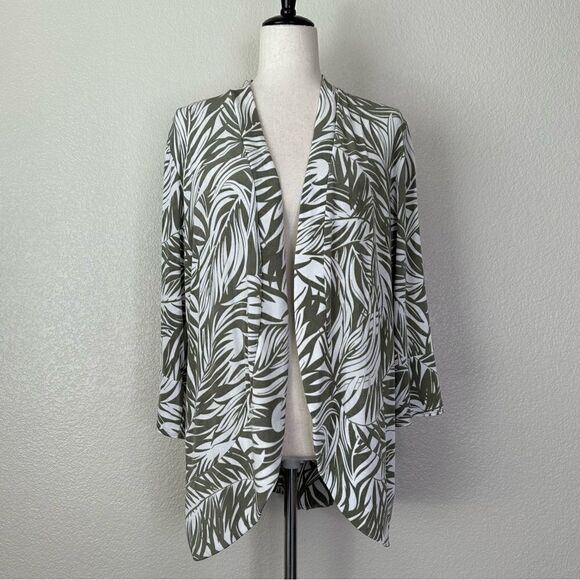 Chico’s Leaf Print Open Front Cardigan, Sz Large - Picture 2 of 14